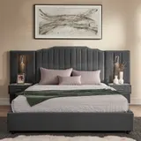 Queen Size Upholstered Bed Frame with Velvet Fabric — photo 2