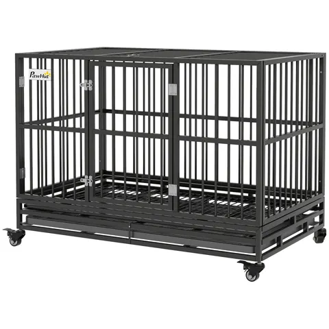 48" Heavy Duty Dog Crate Metal Cage Kennel with Lockable Wheels