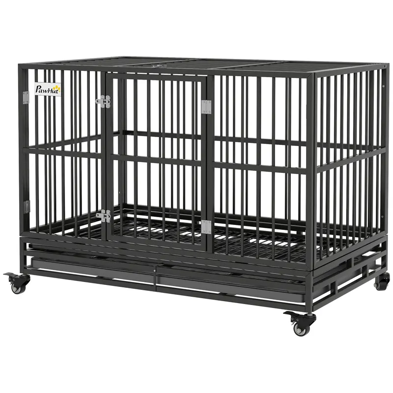 48" Heavy Duty Dog Crate Metal Cage Kennel with Lockable Wheels
