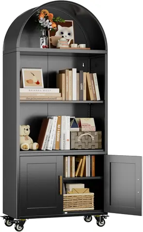 Metal Arched Bookcase with Wheels