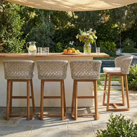 Outdoor Acacia Wood Bar Stools 4 PCS