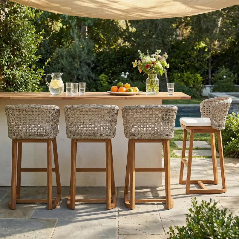 Outdoor Acacia Wood Bar Stools 4 PCS