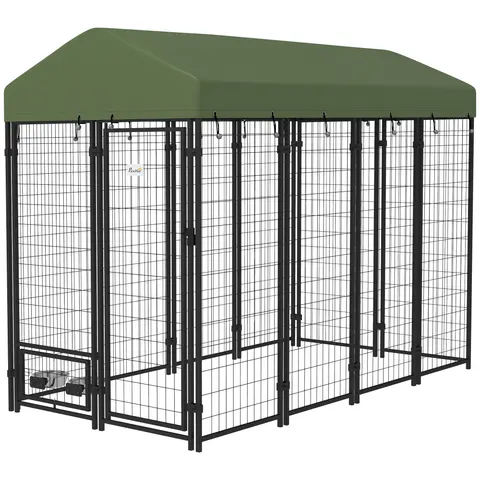 Outdoor Dog Kennel with Rotating Bowl Holders