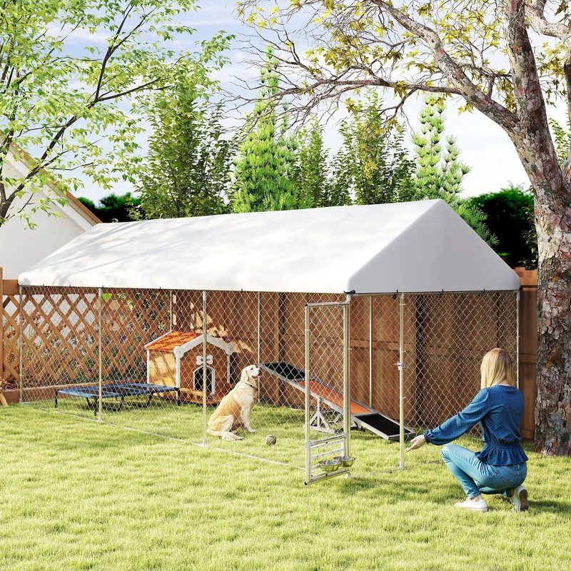 Outdoor Dog Kennel w/ Adjustable & Rotatable Bowl Rack — photo 2