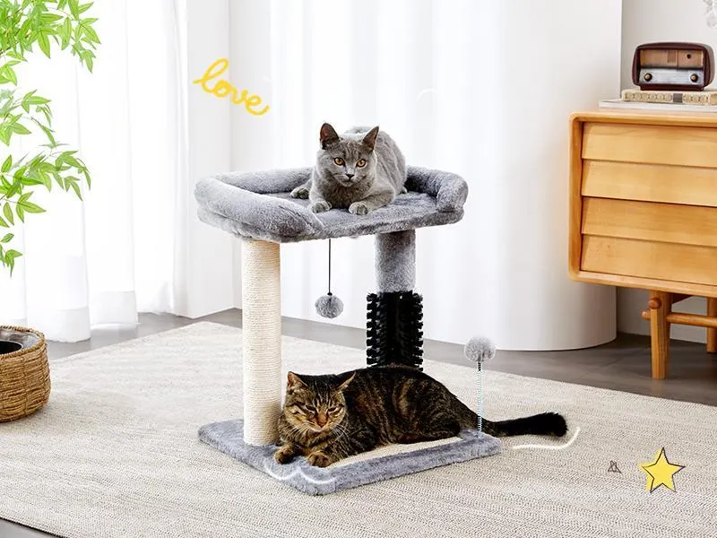 Small 4-in-1 Cat Tree Tower with Self-grooming Brush and Natural — photo 7