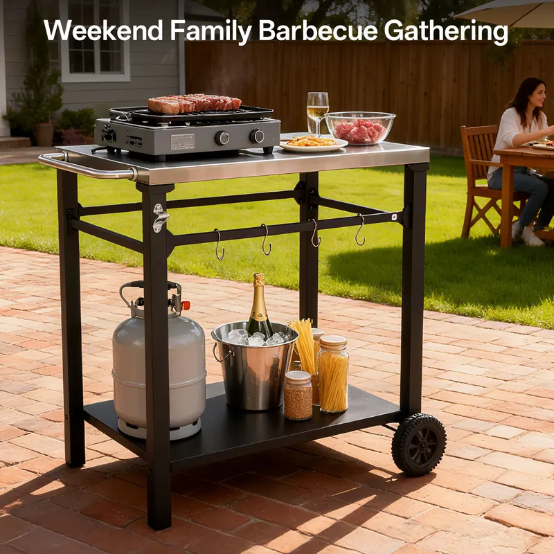 2-Tier Outdoor Grill Cart with Stainless Steel Top — photo 2