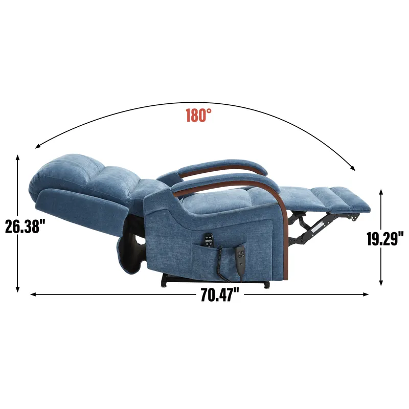 Power Blue Chenille Lift Recliner Chair Dual Motor Infinite — photo 4
