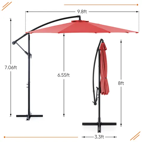 9.8FT Offset Patio Umbrella Hanging Cantilever Umbrella Outdoor
