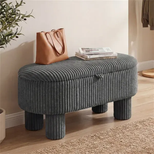 Gray 42 Inch Corduroy Storage Bench — photo 4