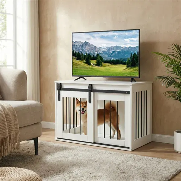 31.5" Dog Crate Furniture with Sliding Barn Door — photo 6