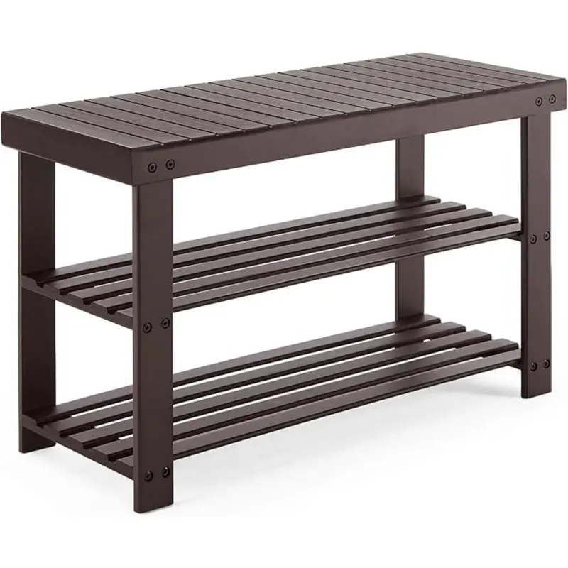 Three-tier Shoe Rack Bench — Bamboo Entrance Storage Organizer — photo 6