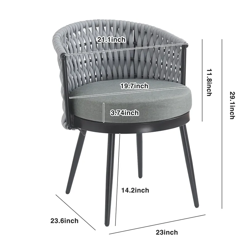 Outdoor Dining Chair-metal & Rope with Light Gray Cushion Patio — photo 2