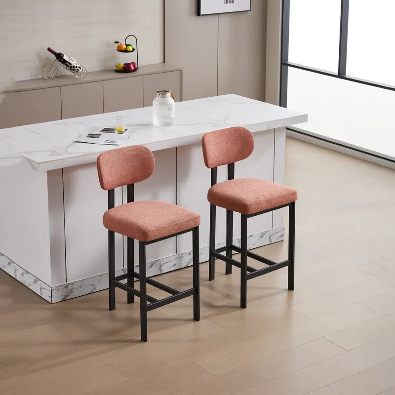 Bar Stools Set of 2 — 26 Inch Modern Upholstered Fabric Counter