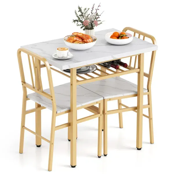 3-Piece Dining Table Set (white + Gold) β photo 3