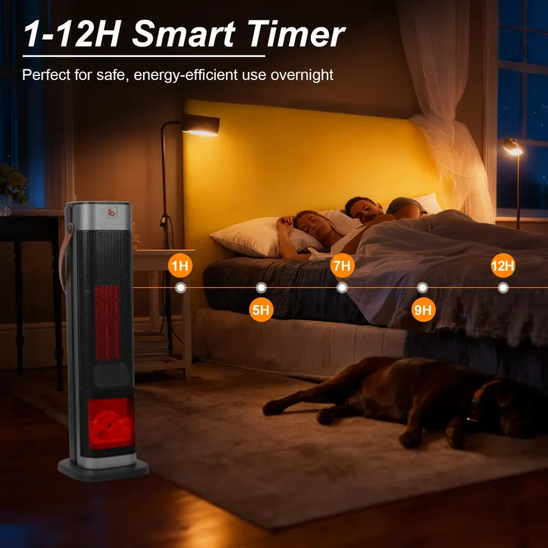 1500W Oscillating Ceramic Tower Space Heater with 3D Flame β photo 6