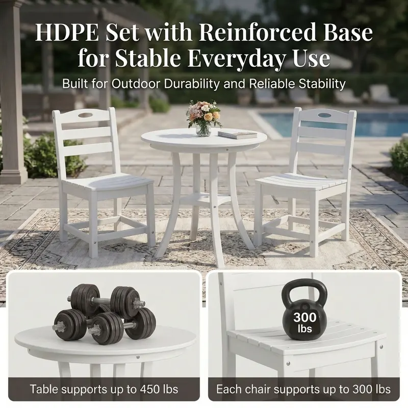 White 3-Piece Outdoor Bistro Set Round Table Set Patio Dining — photo 5