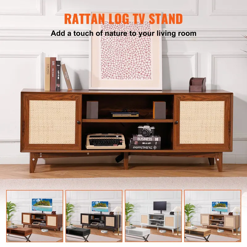 Rattan TV Stand for 75in TV — Boho TV Stand with Rattan Door — photo 3