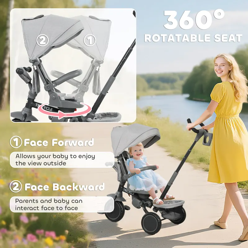 6 in 1 Kids Tricycle with Adjustable Push Handle β photo 6