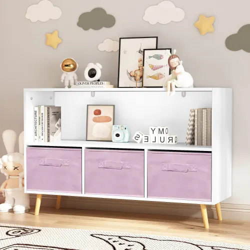 Fiberboard Children's Bookshelf with Foldable Fabric Drawers β photo 4