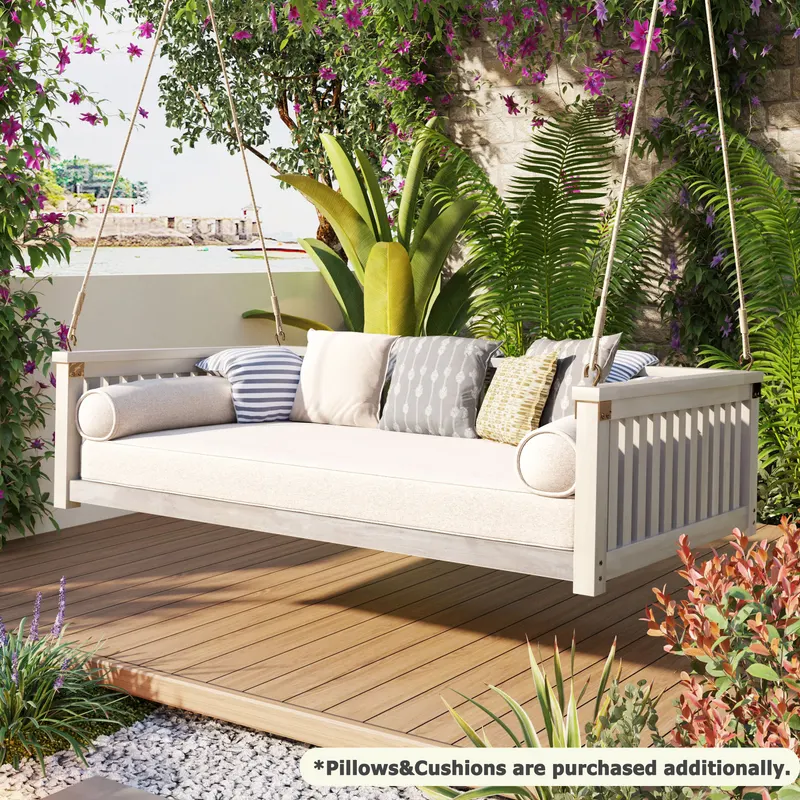 Patio Minimalist Twin Size Garden Swing Bed Wood Porch Swing β photo 4