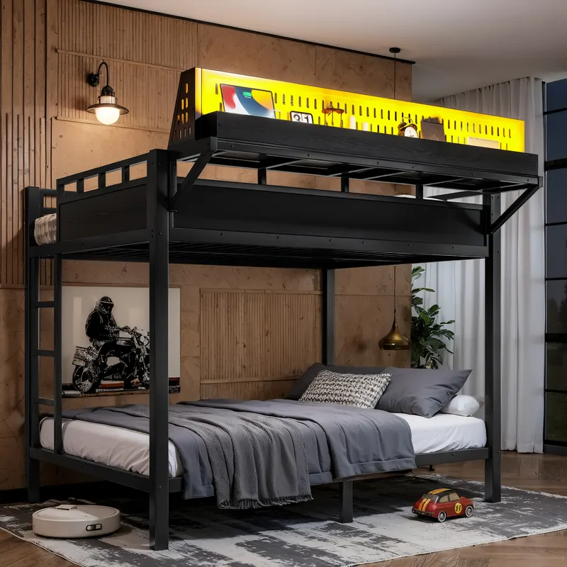 Full Over Full Size Metal Bunk Bed with Storage Shelves — photo 5