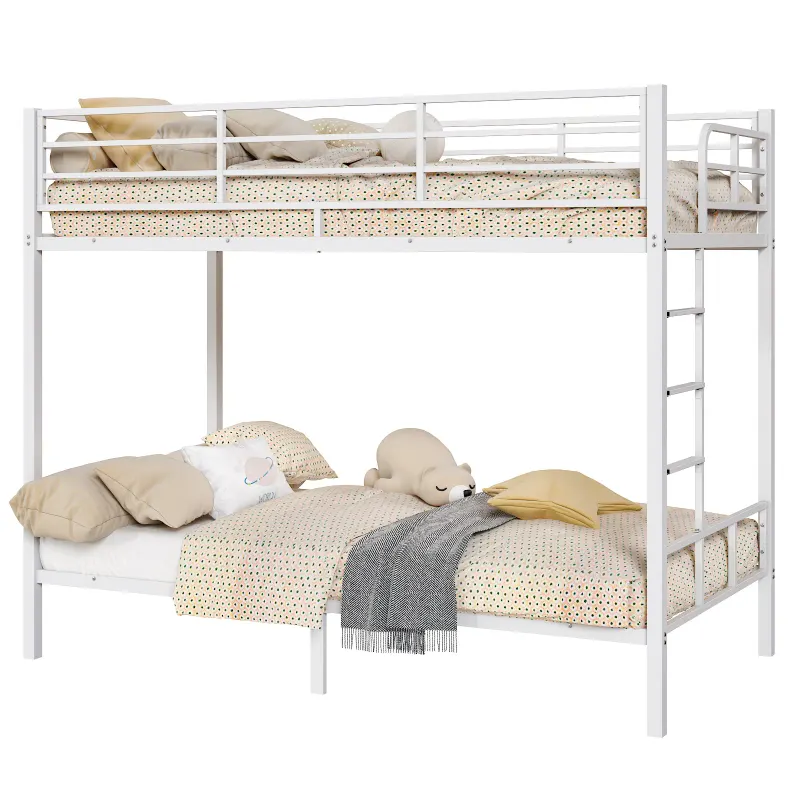 White Twin Bunk Bed Square Tube High Guardrail Side Ladder — photo 5