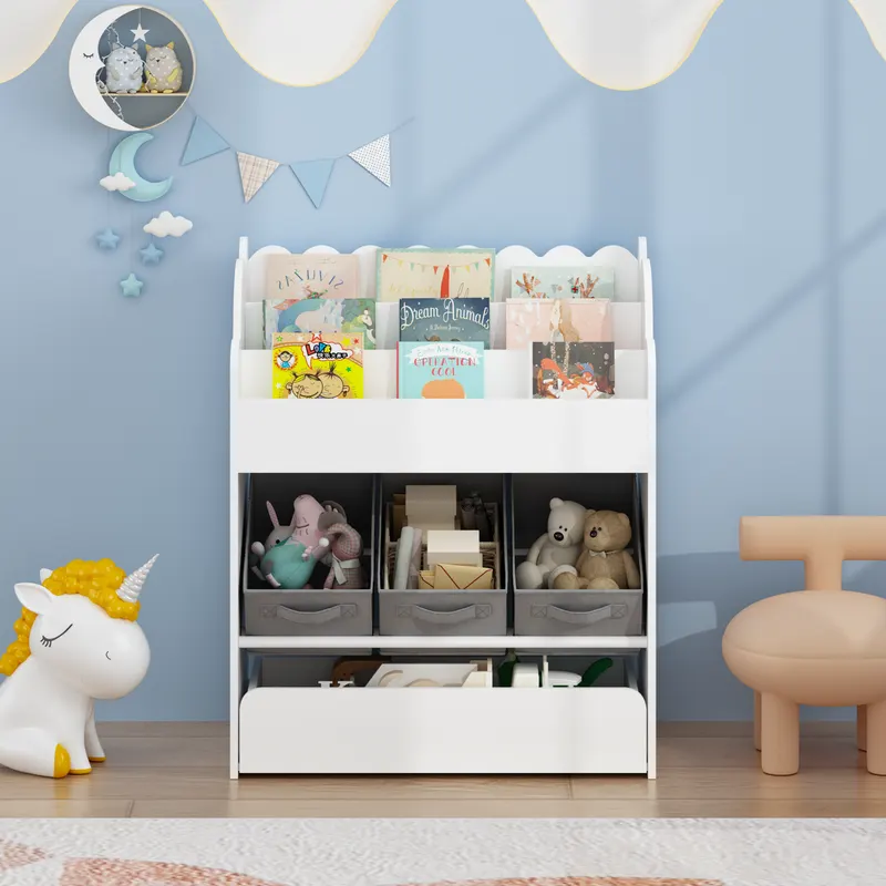 Kids Bookshelf with Storage Bins and Drawer — photo 5