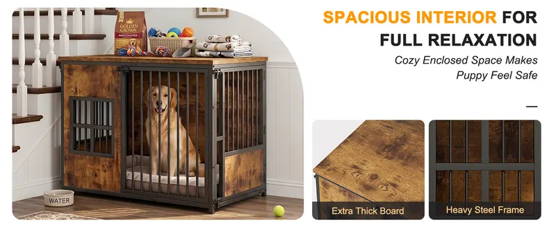Wooden Dog Crate Furniture — Large Dog Kennel with Storage Top — photo 3