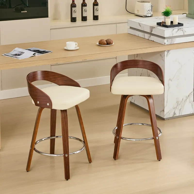 Bar Stools Set of 2 — Swivel Bar Height Stools with Low Back