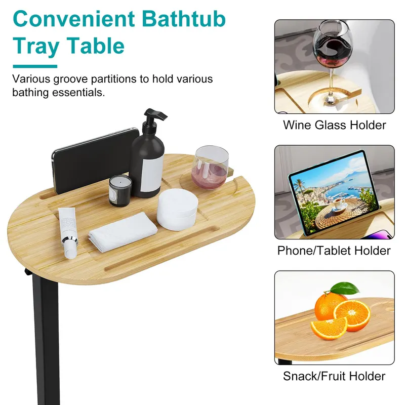 C-shaped Bathtub Tray Table with Adjustable Height 360Degree β photo 7
