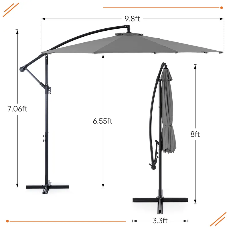 9.8FT Offset Patio Umbrella Hanging Cantilever Umbrella Outdoor — photo 7