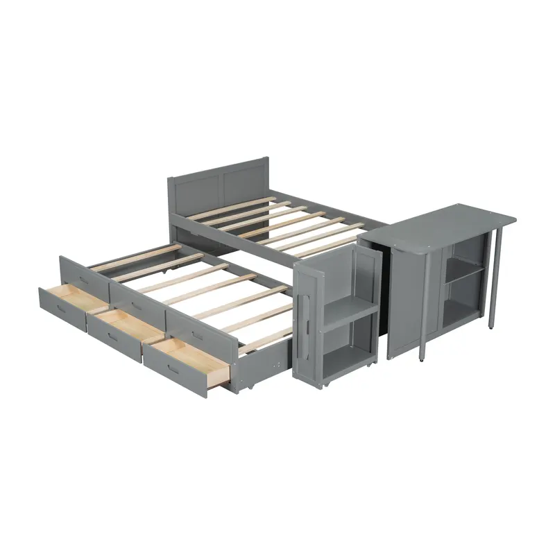 Twin Size Multifunctional Wood Platform Bed with Desk — photo 3