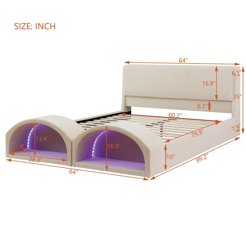 Queen Size Upholstered Platform Bed Frame with Dual Cat Caves — photo 4