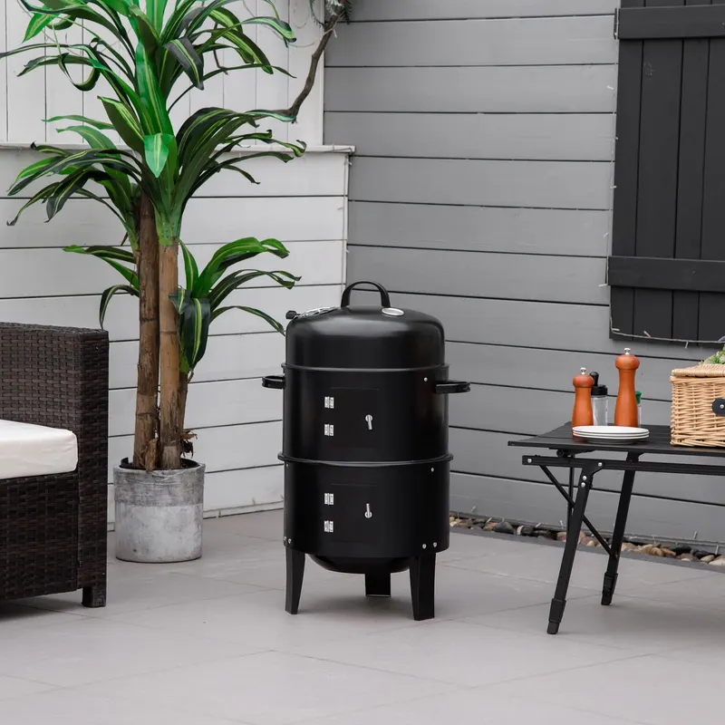 3-in-1 Vertical Charcoal BBQ Smoker Grill with 2 Cooking Areas β photo 2