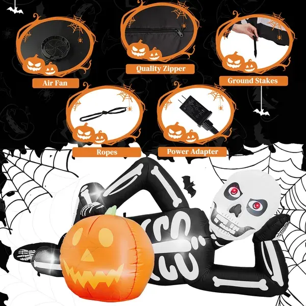 7ft Inflatable Halloween Decor with Lying Skeleton β photo 4