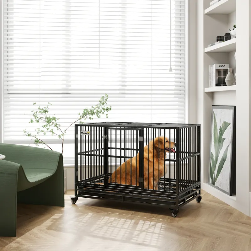 48" Heavy Duty Dog Crate Metal Cage Kennel with Lockable Wheels — photo 3