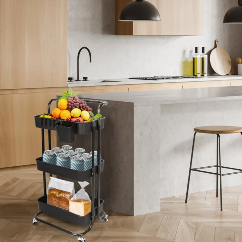 Black-white Color Options 1Pc 3 Tier Rolling Utility Cart — photo 7