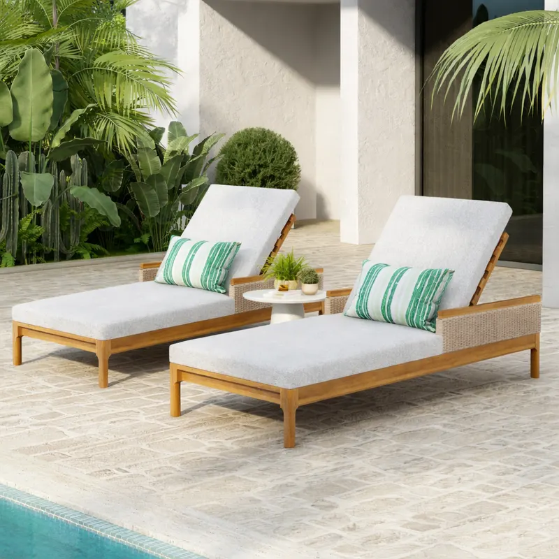 76.8 Solid Acacia Wood Sun Chaise Lounger Set of 2 β photo 5