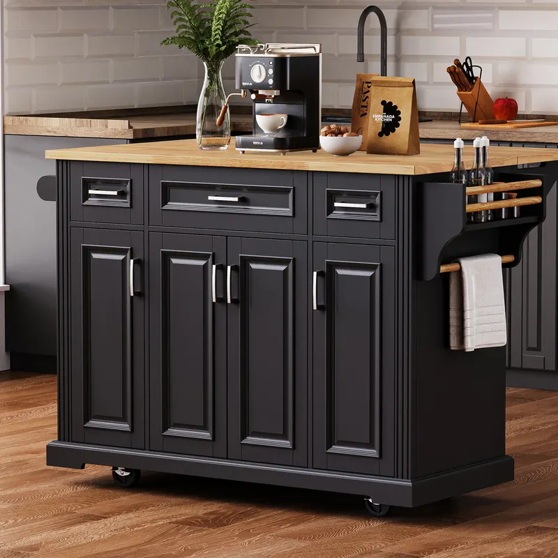 K & K 54inch Large Kitchen Island with Rubber Wood Drop Leaf — photo 3