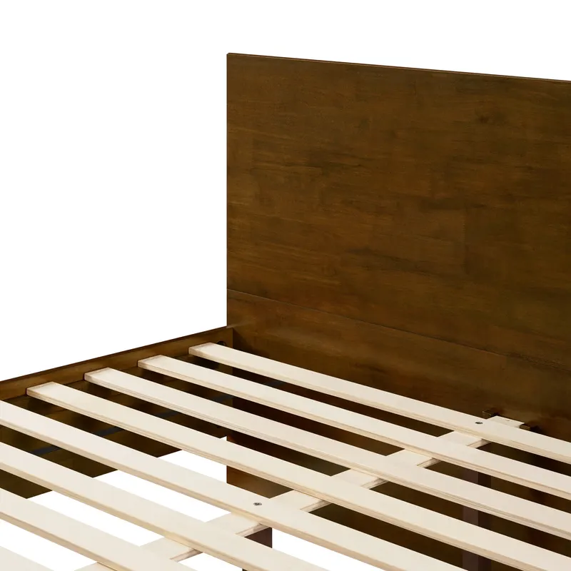 Walnut King Size Platform Bed Frame with Footboard Storage Space β photo 5