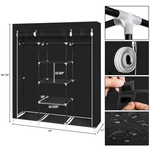 Portable Clothes Closet Non-woven Fabric Wardrobe Double Rod — photo 6