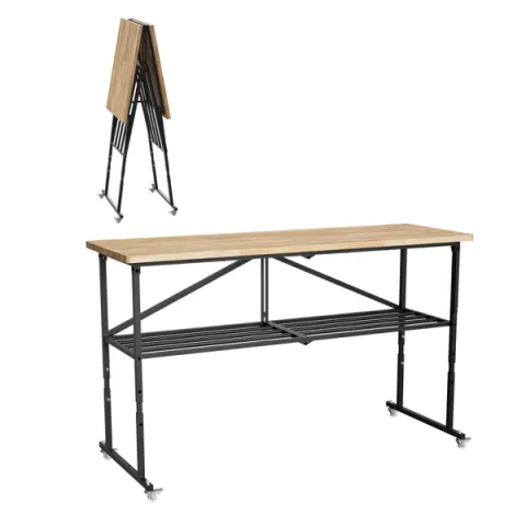 Foldable Hardwood Workbench Adjustable Wood-top Utility Table
