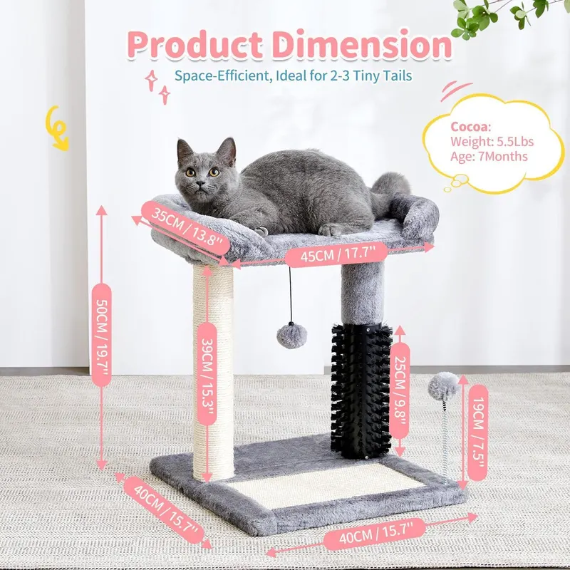 Small 4-in-1 Cat Tree Tower with Self-grooming Brush and Natural — photo 8