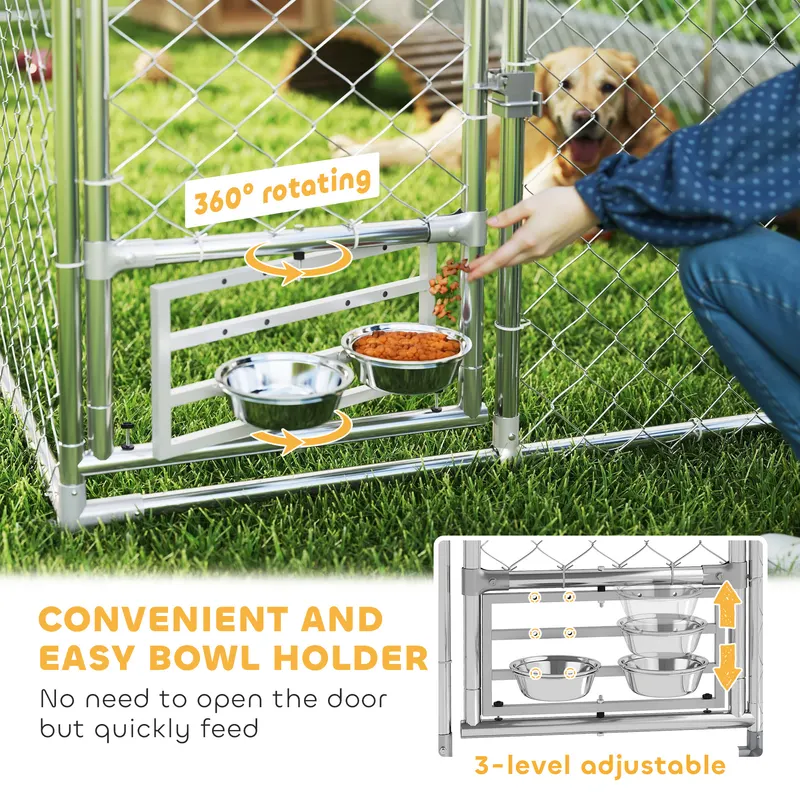 Outdoor Dog Kennel w/ Adjustable & Rotatable Bowl Rack — photo 8