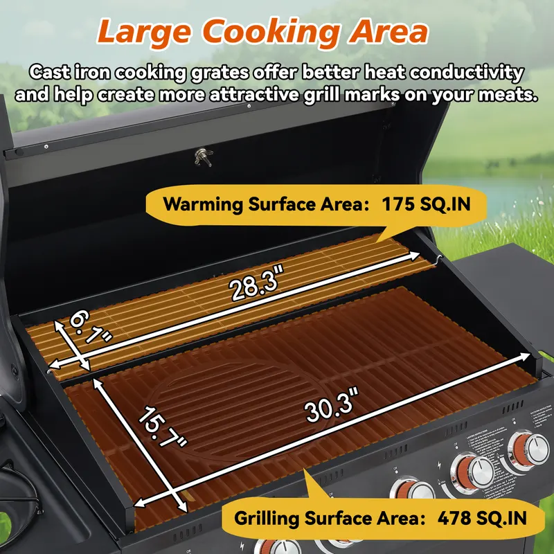 6 Burner BBQ Propane Gas Grill with Side Burner 72000 BTU Output β photo 6