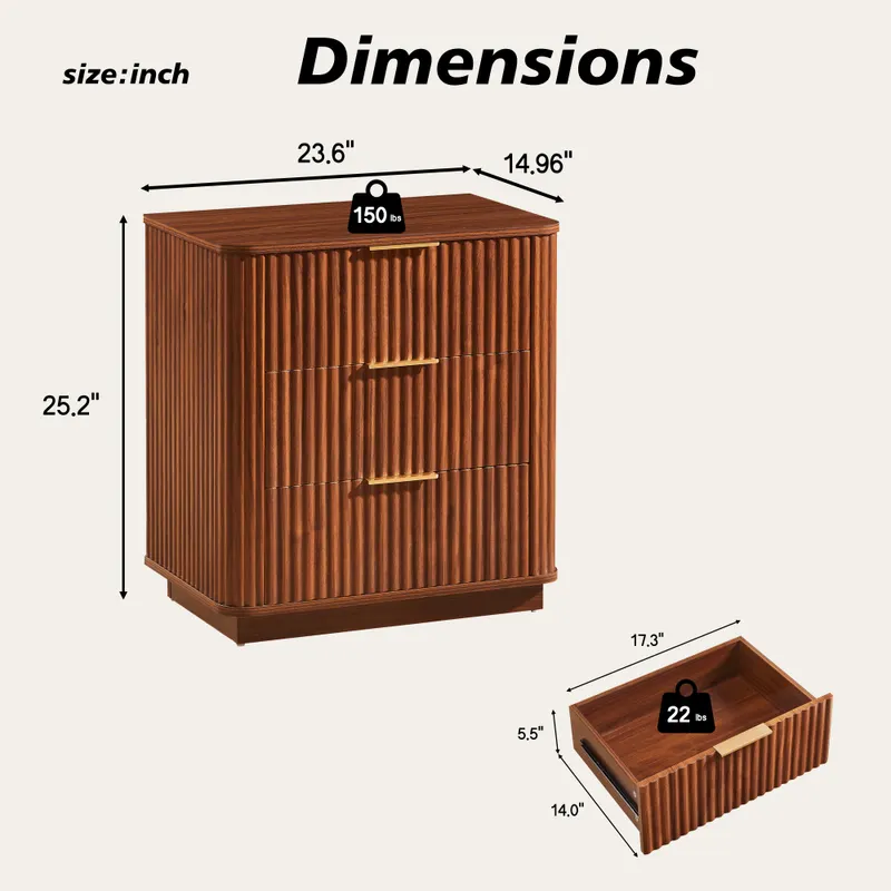 3 Drawers Nightstand Set of 2 — 23.6 Wide Modern Chest — photo 2