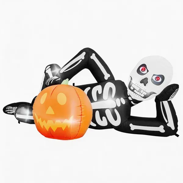 7ft Inflatable Halloween Decor with Lying Skeleton β photo 3