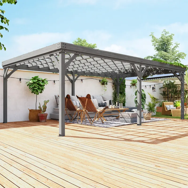 Outdoor Wooden Pergola — Grape Vine Gazebo with Concrete Anchors — photo 2