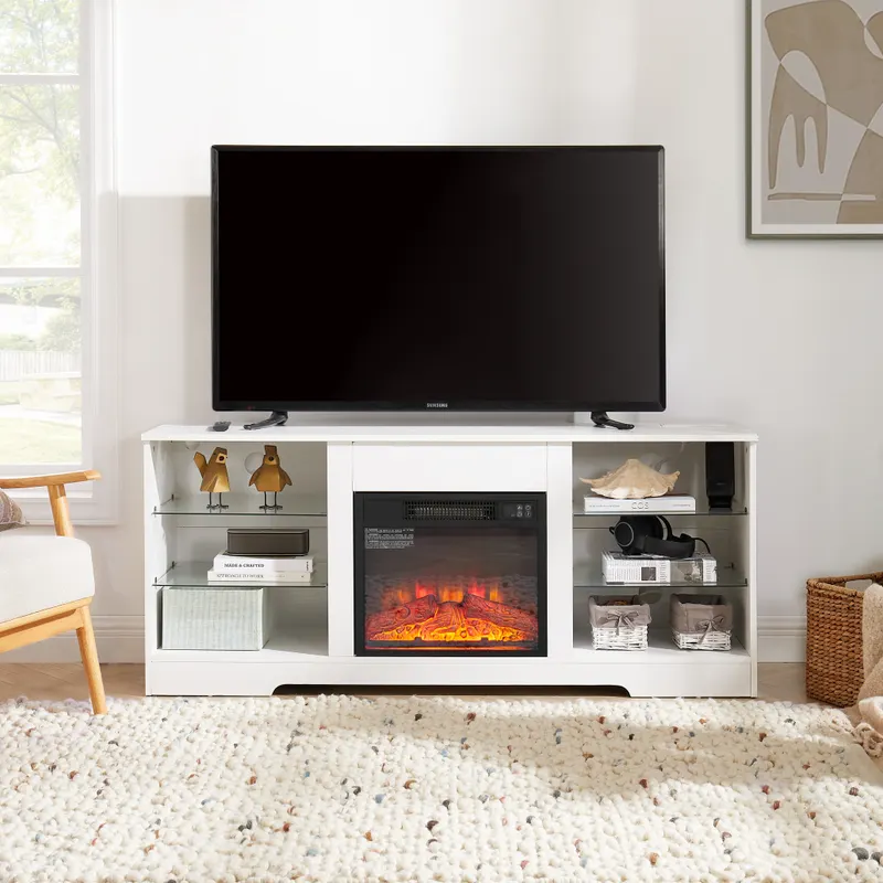 TV Stand Electric Fireplace TV Stand with Glass Shelves β photo 6
