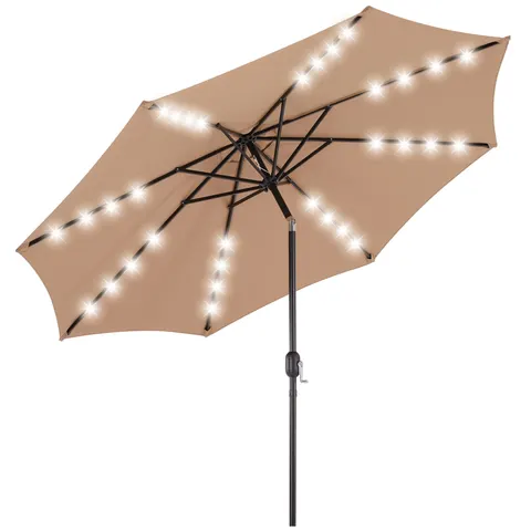 10ft Solar Polyester 32 LED Lighted Patio Umbrella with Tilt